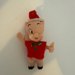 Vintage Porky Pig Christmas Figure Looney Tunes Winking Santa Hat Red Shirt Toy